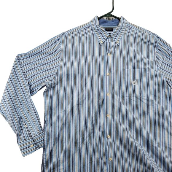 Chaps Shirt Men's Long Sleeve Striped Casual Button Up Striped Blue White Large - Picture 4 of 12
